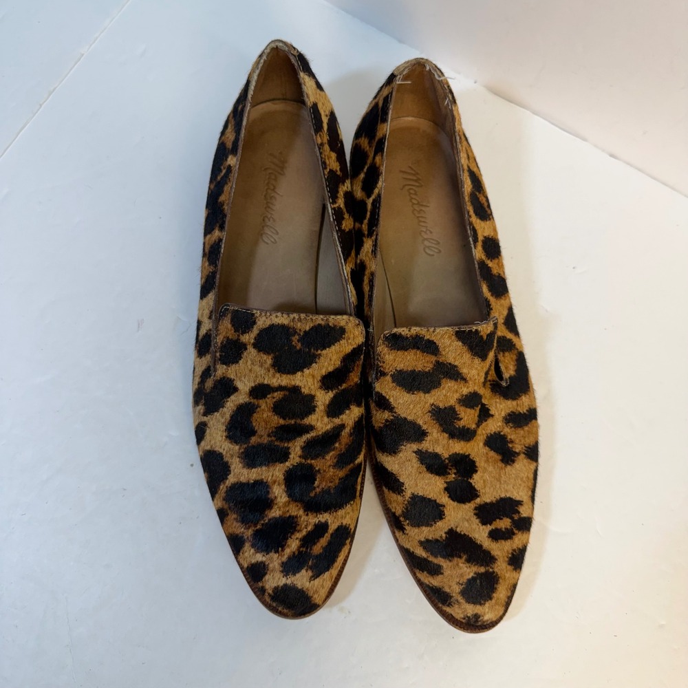 Madewell Leopard Calf Hair Loafers Pointed Toe Flats E5157 Tan Brown Black 7.5